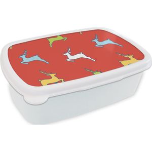 Broodtrommel Wit - Lunchbox - Brooddoos - Patroon - Hert - Rood - 18x12x6 cm - Volwassenen
