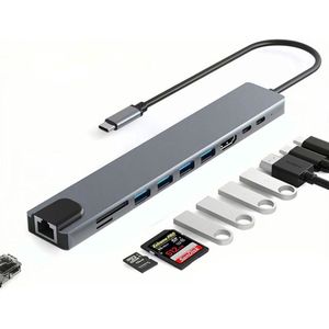 CHIWIN 10-in-1 USB-C Dockingstation – Laptop Hub met 100W Snellader, 4K HDMI, SD/TF Kaartlezer, USB 3.0 – Voor MacBook, Windows, Telefoons, Monitoren