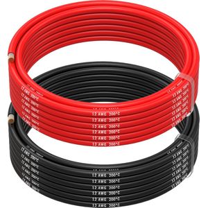 MMOBIEL 12 AWG Siliconen Elektrische Draad - 12 Gauge (3,31mm²) Vertinde Koperkabel - 2 Aparte Draden Rood & Zwart Elk 5 m voor RC, Drones, 3D Printers, Batterijen, Luidsprekerdraden, Led Strips