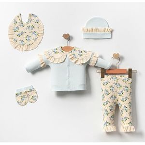 Babysetje 5-delig - Newborn kleding set / meisje - kraamcadeau - bloemen - baby set- baby kleding set- licht blauw- maat 56-62 kleding set