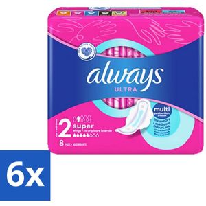 Always Ultra - Maandverband - Super met Vleugels - 8 Maandverbandjes - Voordeelverpakking - 6 stuks