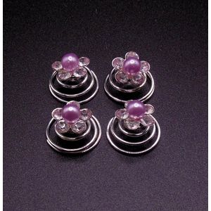 Curlies lila parel met 5 blad strass