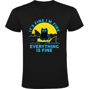 It's Fine, I'm Fine, Everything is Fine Heren T-shirt - dieren - haaien - kat - oceaan - zee - probleem - grappig