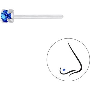 Joy|S - Zilveren petit neuspiercing kristal rond 2.5 mm saffier blauw 2 stuks