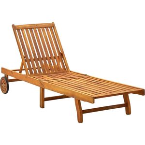 vidaXL Ligbed met kussen - Massief acaciahout Ligbed - Lounge Stoel - Tuinset - Buitendecor - Tuin Meubilair