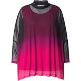 MIAMODA - Dames - Mesh blouse oversized kleurverloop ondoorzichtige top - Neon bes - Maat 42+
