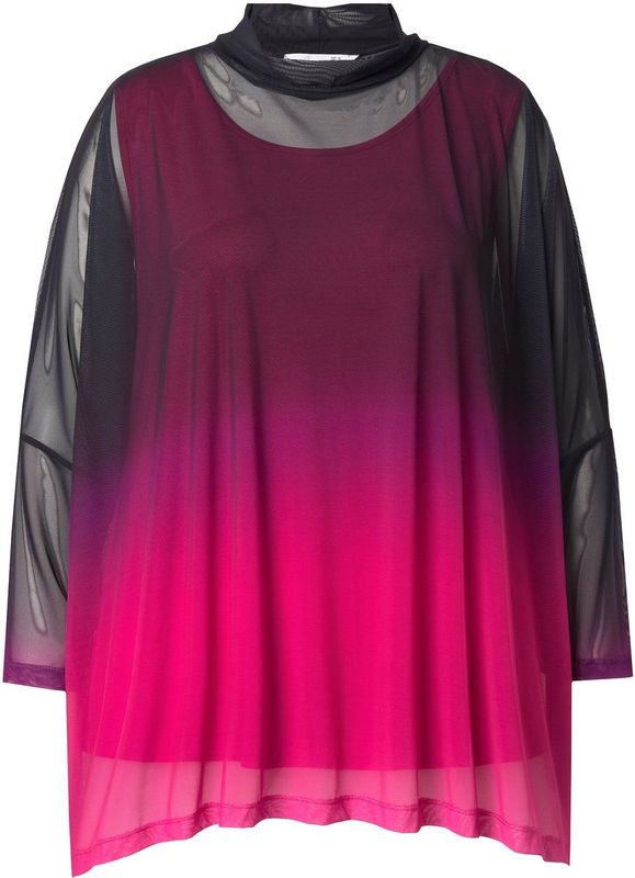 MIAMODA MIAMODA - Dames - Mesh blouse oversized kleurverloop ondoorzichtige top - Neon bes - Maat 42+