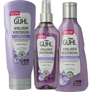 Guhl set: Hyaluron shampoo 250ml, conditioner 200ml en verzorging serum 150ml in een transparant geschenktasje