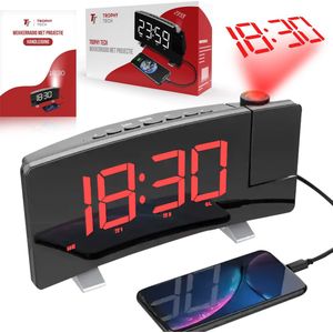 Trophy tech Wekkerradio Met Projectie - Digitale Wekker - Alarm Clock - Oplader - Wekker met Projectie - Projectiewekker - Klokradio - Wekker Kinderen