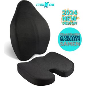 CUBEXCOM® Zitkussen en Rugkussen, Orthopedisch Ergonomisch Traagschuim Stoelkussen, Rugkussen Onderrug, Lendenkussen, Wigkussen, Coccyx Kussen, Bureaustoelkussen , Autostoelkussen, Zwangerschapskussen, TWEE PRODUCTEN SAMEN