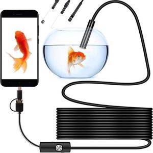 Inspectiecamera USB Endoscoopcamera Waterdichte HD met IP67 en 6 leds, mobiele telefoonendoscoop met micro-USB en type-C, buiscamera met halve kabel en met haak, magneet en spiegel voor Android