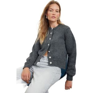 Trendyol Fuchsia Zachte Textuur Juweel Geknoopt Jasje Look Gebreide Cardigan Twoaw21Hi0034