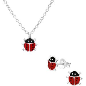 Zilveren lieveheersbeestje kinderoorbellen en ketting | ladybug oorknopjes Meisje Zilver | kinderketting lieveheersbeestjes | kindersetje oorstekers ketting | Zilverana | Sterling 925 Silver