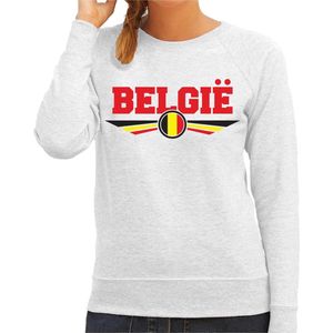 Belgie landen sweater met Belgische vlag grijs dames - landen trui / kleding - EK / WK / Olympische spelen outfit XXL