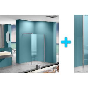 Saqu Angle Douchewand - met Zijwand 120x30 cm - Nanoglas/- Aluminium - Inloopdouche