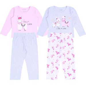 2 x Grijs met roze lama pyjama