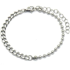 Armband Dames - Schakels en Kralen - RVS - Verstelbaar 17-22 cm - Zilverkleurig