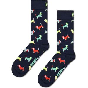 Happy Socks Puppy Love Sock - unisex sokken - zwart met gekleurde hondjes - Unisex - Maat: 36-40