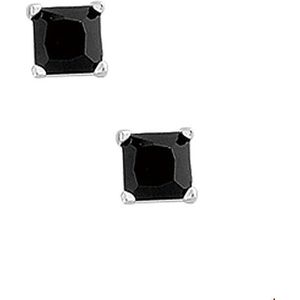 TFT Oorknoppen met zwarte Zirkonia vierkant Zilver Gerhodineerd Glanzend 4mm