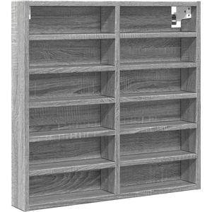 vidaXL Vitrinekast 60x8,5x58 cm bewerkt hout grijs sonoma eikenkleur - Vitrinekast - Vitrinekasten - Vitrine - Display Kast