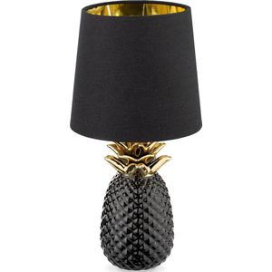 Navaris ananaslamp - Ananas tafellamp met keramieken voet en stoffen lampenkap - Pineapple lamp - 35 cm hoog - Zwart