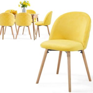 Floraya - Set 6 Eetkamerstoelen - Geel - Bekleed met fluweel - met rugleuning - Modern Design