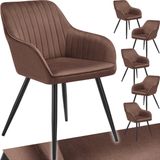 tectake® Set van 6 Fluwelen Stoelen - Eetkamerstoelen met Moderne Fluwelen Stof - Comfortabele Fauteuils voor Woonkamer, Eetkamer of Lounge - Bruin/Zwart