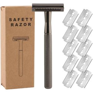 Veilig scheermesje voor dames en heren - Unisex - Luxe- 10 extra scheermesjes - Zwart - Safety razor - One blade - Vrouw - Lichaamshaar - Gezichtsbeharing - Scheren - Scheermes - Enkel blad - Veiligheidsmes - Set - Zero waste
