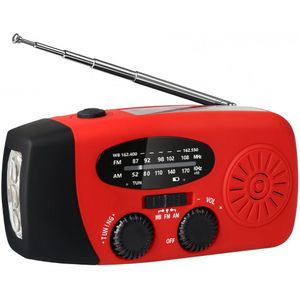 ShaSha Noodradio solar opwindbaar - Powerbank 2000 mAh - Zaklamp - Solar opwindbaar - SOS alarm - USB-C kabel - Noodpakket - Draagbare radio - rood