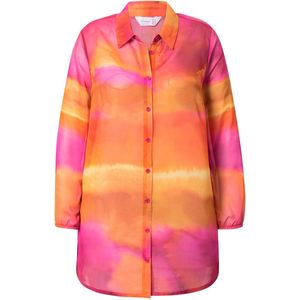 MIAMODA MIAMODA - Dames - Blouse A-lijn chiffon stippen/bloemen - Hibiscusrood - Maat 44