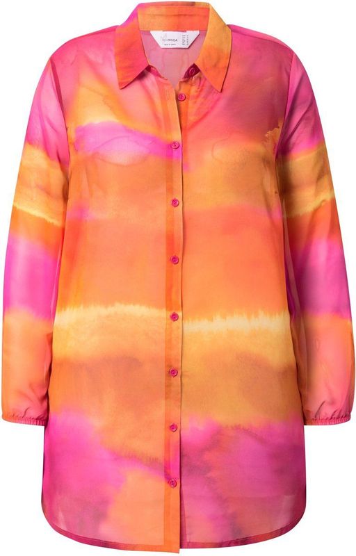 MIAMODA - Dames - Blouse A-lijn chiffon stippen/bloemen - Hibiscusrood - Maat 44