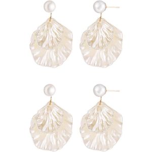 2 paar pareloorbellen zeemeerminnensieraden voor vrouwen - witgouden schelpoorbellen
