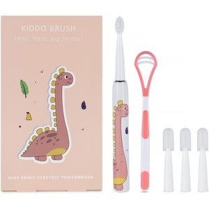Kiddo Brush — Elektrische Tandenborstel voor Kinderen (4-15 jaar) | Dino | Inclusief 4 Opzetborstels & Tongscraper | 100 Dagen Accu | IPX7 Waterdicht | Type-C Opladen