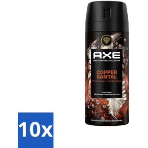 10 x AXE - Deodorant Spray - Copper Santal - Premium Geur - Warme Houtnoten - 150 m - AXE Copper Santal - Deodorant Spray - Warme Houtnoten - Langdurige Frisheid - Geur Neutraliseren
