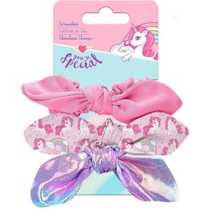Haarelastiek met strik - unicorn roze disco - set van 3 - funcadeau schoencadeau - kerst cadeau tip