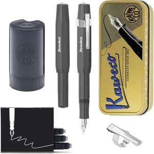 Kaweco - Cadeauset - (5delig) - Vulpen Sport Skyline Grijs Fountain Pen - Breed - Oktogonal Clip Chrome -  Patronen houder zwart - Vullingen