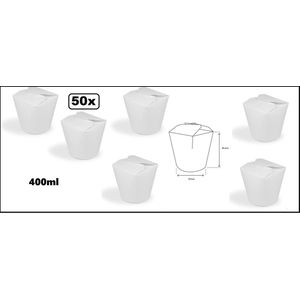 50x Wok to Go beker 400ml wit - hoogte 86mm - Oosters noodle nasi bami mihoen