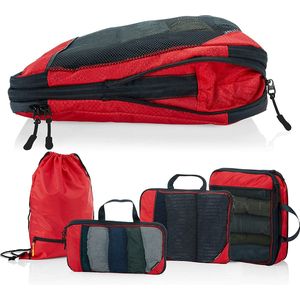 Packing Cubes met compressie voor koffer en rugzak incl. draagzak, rood