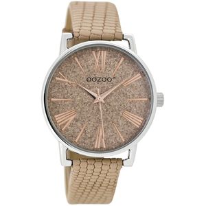 OOZOO Timepieces - Zilverkleurige horloge met zand leren band - JR301