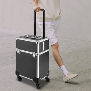 Cosmetica trolley - Cosmetica Koffer - Make-up koffer - Visagie koffer - Make up trolley - Op wielen - Zwart
