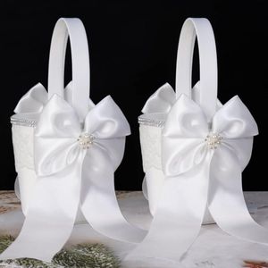 Flower Girl Basket White Wedding Decor Set of 2 Petal Baskets