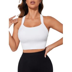 ADAPT Sport-BH met Verstelbare Sluiting - Super Comfortabel - Verstelbaar - Stevig Materiaal - Zachte Stof - Criss Cross Fitness & Running BH - Aansluitend - Wit - Maat S