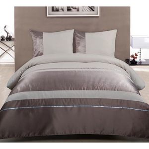 Pure 6012-M borduursels - dekbedovertrek - eenpersoons - 140x200/220 cm  - microfiber - taupe