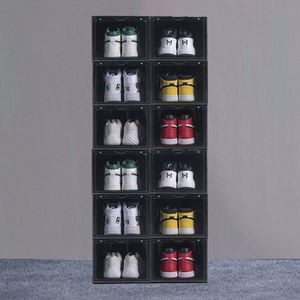 12-pack Kicksafe® Sneaker Box - Schoenenopberger - Stapelbaar - Drop-front (met Deurtje aan smalle kant en Magneetjes) - 12 stuks - Zwart