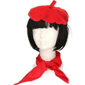 Franse baret en sjaaltje - rood - polyester - voor volwassenen - Carnaval accessoires
