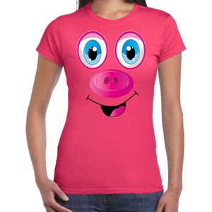 Bellatio Decorations dieren verkleed t-shirt dames - varken gezicht - carnavalskleding - fuchsia roze XL