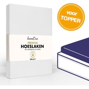 Loom One Premium Topper Hoeslaken – 97% Jersey Katoen / 3% Lycra – 140x200 cm – tot 12cm matrasdikte– 200 g/m² – voor Boxspring-Waterbed - Wit