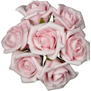 Ideas4seasons Decoratie roosjes foam - bosje van 7 - lichtroze - Dia 6 cm - hobby/DIY bloemetjes