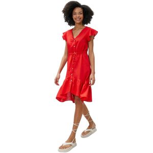 Koton Jurk Met V-Hals, Linnenmix, Ruches, Knoopsluiting, Taille Vastgebonden