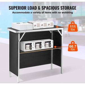Asaam Opvouwbare Draagbare Bartafel -Tradeshow Podiumtafel- Party Picknick Tentoonstelling - Omvat Draagtas Opbergplank En Rok (15.16 x38.39x34.25 inch)